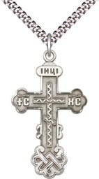 [0269SS/24S] Sterling Silver Kiev Cross Pendant on a 24 inch Light Rhodium Heavy Curb chain