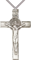 [5638SS/24S] Sterling Silver Saint Benedict Pendant on a 24 inch Light Rhodium Heavy Curb chain