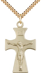 [5674GF/24G] 14kt Gold Filled Celtic Crucifix Pendant on a 24 inch Gold Plate Heavy Curb chain