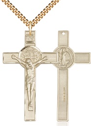 [5738GF/24G] 14kt Gold Filled Saint Benedict Crucifix Pendant on a 24 inch Gold Plate Heavy Curb chain