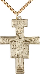 [6070GF/24G] 14kt Gold Filled San Damiano Pendant on a 24 inch Gold Plate Heavy Curb chain