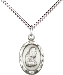 [0612PISS/18S] Sterling Silver Saint Pio of Pietrelcina Pendant on a 18 inch Light Rhodium Light Curb chain