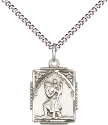 [0804CSS/18S] Sterling Silver Saint Christopher Pendant on a 18 inch Light Rhodium Light Curb chain