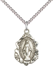 [0822MSS/18S] Sterling Silver Miraculous Pendant on a 18 inch Light Rhodium Light Curb chain