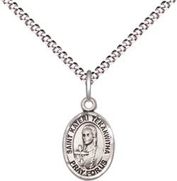 [9438SS/18S] Sterling Silver Saint Kateri Tekakwitha Pendant on a 18 inch Light Rhodium Light Curb chain