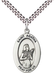 [11003SS/24S] Sterling Silver Saint Agatha Pendant on a 24 inch Light Rhodium Heavy Curb chain