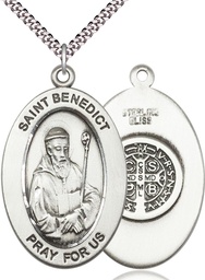 [11008SS/24S] Sterling Silver Saint Benedict Pendant on a 24 inch Light Rhodium Heavy Curb chain