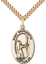 [11017GF/24G] 14kt Gold Filled Saint Bernadette Pendant on a 24 inch Gold Plate Heavy Curb chain