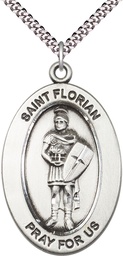 [11034SS/24S] Sterling Silver Saint Florian Pendant on a 24 inch Light Rhodium Heavy Curb chain