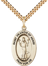 [11036GF/24G] 14kt Gold Filled Saint Francis of Assisi Pendant on a 24 inch Gold Plate Heavy Curb chain