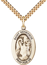 [11041GF/24G] 14kt Gold Filled Saint Genevieve Pendant on a 24 inch Gold Plate Heavy Curb chain