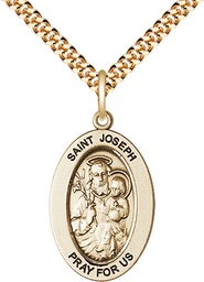 [11058GF/24G] 14kt Gold Filled Saint Joseph Pendant on a 24 inch Gold Plate Heavy Curb chain