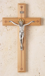 [1753G] 11in. Maple Crucifix with Laser-engraved Pattern