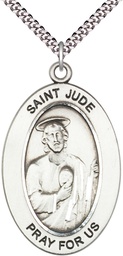 [11060SS/24S] Sterling Silver Saint Jude Thaddeus Pendant on a 24 inch Light Rhodium Heavy Curb chain