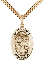 [11076GF/24G] 14kt Gold Filled Saint Michael the Archangel Pendant on a 24 inch Gold Plate Heavy Curb chain