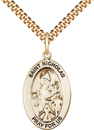 [11080GF/24G] 14kt Gold Filled Saint Nicholas Pendant on a 24 inch Gold Plate Heavy Curb chain