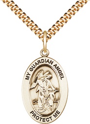 [11118GF/24G] 14kt Gold Filled Guardian Angel w/Child Pendant on a 24 inch Gold Plate Heavy Curb chain