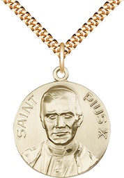 [0884GF/24G] 14kt Gold Filled Pope Pius X Pendant on a 24 inch Gold Plate Heavy Curb chain