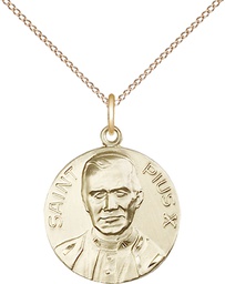 [0885GF/18GF] 14kt Gold Filled Pope Pius X Pendant on a 18 inch Gold Filled Light Curb chain