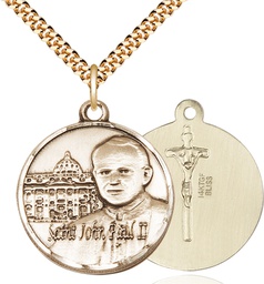 [1013GF/24G] 14kt Gold Filled Saint John Paul II Vatican Pendant on a 24 inch Gold Plate Heavy Curb chain