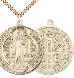 [1057GF/24G] 14kt Gold Filled Saint Benedict Pendant on a 24 inch Gold Plate Heavy Curb chain