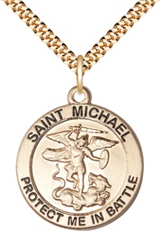 [1170GF/24G] 14kt Gold Filled Saint Michael Guardian Angel Pendant on a 24 inch Gold Plate Heavy Curb chain