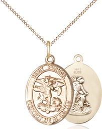 [1172GF/18GF] 14kt Gold Filled Saint Michael Guardian Angel Pendant on a 18 inch Gold Filled Light Curb chain