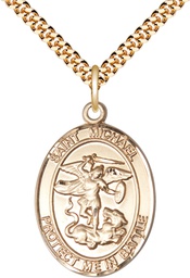 [1173GF/24G] 14kt Gold Filled Saint Michael Guardian Angel Pendant on a 24 inch Gold Plate Heavy Curb chain