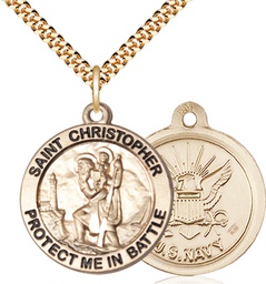 [1174GF6/24G] 14kt Gold Filled Saint Christopher Navy Pendant on a 24 inch Gold Plate Heavy Curb chain