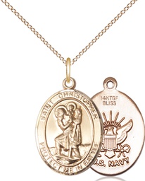 [1176GF6/18GF] 14kt Gold Filled Saint Christopher Navy Pendant on a 18 inch Gold Filled Light Curb chain