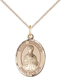 [8419GF/18GF] 14kt Gold Filled Saint Winifred of Wales Pendant on a 18 inch Gold Filled Light Curb chain