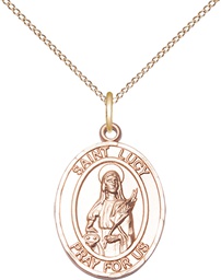 [8422GF/18GF] 14kt Gold Filled Saint Lucy Pendant on a 18 inch Gold Filled Light Curb chain