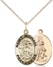 [3987GF/18GF] 14kt Gold Filled Saint Michael the Archangel Pendant on a 18 inch Gold Filled Light Curb chain