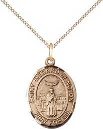 [8444GF/18GF] 14kt Gold Filled Saint Medard of Noyon Pendant on a 18 inch Gold Filled Light Curb chain