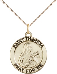[4064GF/18GF] 14kt Gold Filled Saint Theresa Pendant on a 18 inch Gold Filled Light Curb chain