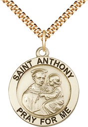 [4076GF/24G] 14kt Gold Filled Saint Anthony Pendant on a 24 inch Gold Plate Heavy Curb chain