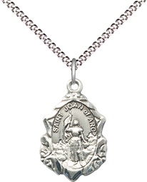 [0822JASS/18S] Sterling Silver Saint Joan of Arc Pendant on a 18 inch Light Rhodium Light Curb chain