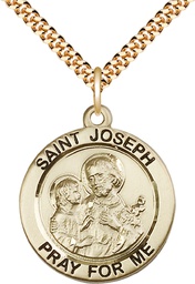 [4079GF/24G] 14kt Gold Filled Saint Joseph Pendant on a 24 inch Gold Plate Heavy Curb chain