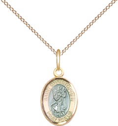 [9022EGF/18GF] 14kt Gold Filled Saint Christopher w/Epoxy Pendant on a 18 inch Gold Filled Light Curb chain
