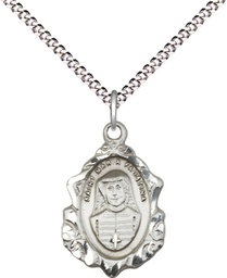 [0822MFSS/18S] Sterling Silver Maria Faustina Pendant on a 18 inch Light Rhodium Light Curb chain