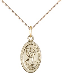 [4122CGF/18GF] 14kt Gold Filled Saint Christopher Pendant on a 18 inch Gold Filled Light Curb chain