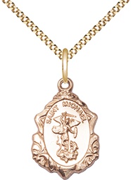 [0822RGF/18G] 14kt Gold Filled Saint Michael the Archangel Pendant on a 18 inch Gold Plate Light Curb chain
