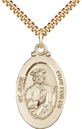 [4145JGF/24G] 14kt Gold Filled Saint Jude Pendant on a 24 inch Gold Plate Heavy Curb chain