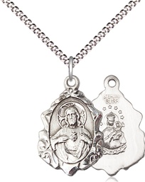 [0822SSS/18S] Sterling Silver Scapular Pendant on a 18 inch Light Rhodium Light Curb chain