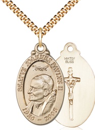[4145PJPGF/24G] 14kt Gold Filled Saint John Paul II Pendant on a 24 inch Gold Plate Heavy Curb chain