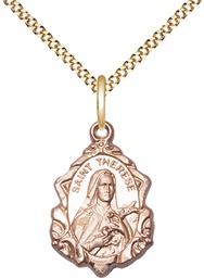 [0822TEGF/18G] 14kt Gold Filled Saint Therese of Lisieux Pendant on a 18 inch Gold Plate Light Curb chain