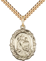 [4146RAGF/24G] 14kt Gold Filled Saint Raphael the Archangel Pendant on a 24 inch Gold Plate Heavy Curb chain