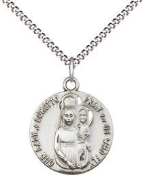 [0826PLSS/18S] Sterling Silver Our Lady of Loretto Pendant on a 18 inch Light Rhodium Light Curb chain