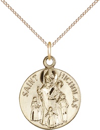 [4244GF/18GF] 14kt Gold Filled Saint Nicholas Pendant on a 18 inch Gold Filled Light Curb chain