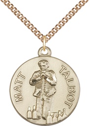 [0831GF/24GF] 14kt Gold Filled Matt Talbot Pendant on a 24 inch Gold Filled Heavy Curb chain